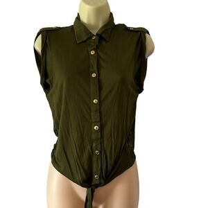 Bongo Juniors Size M Olive Green Sleeveless Knit & Lace Blouse NWT
